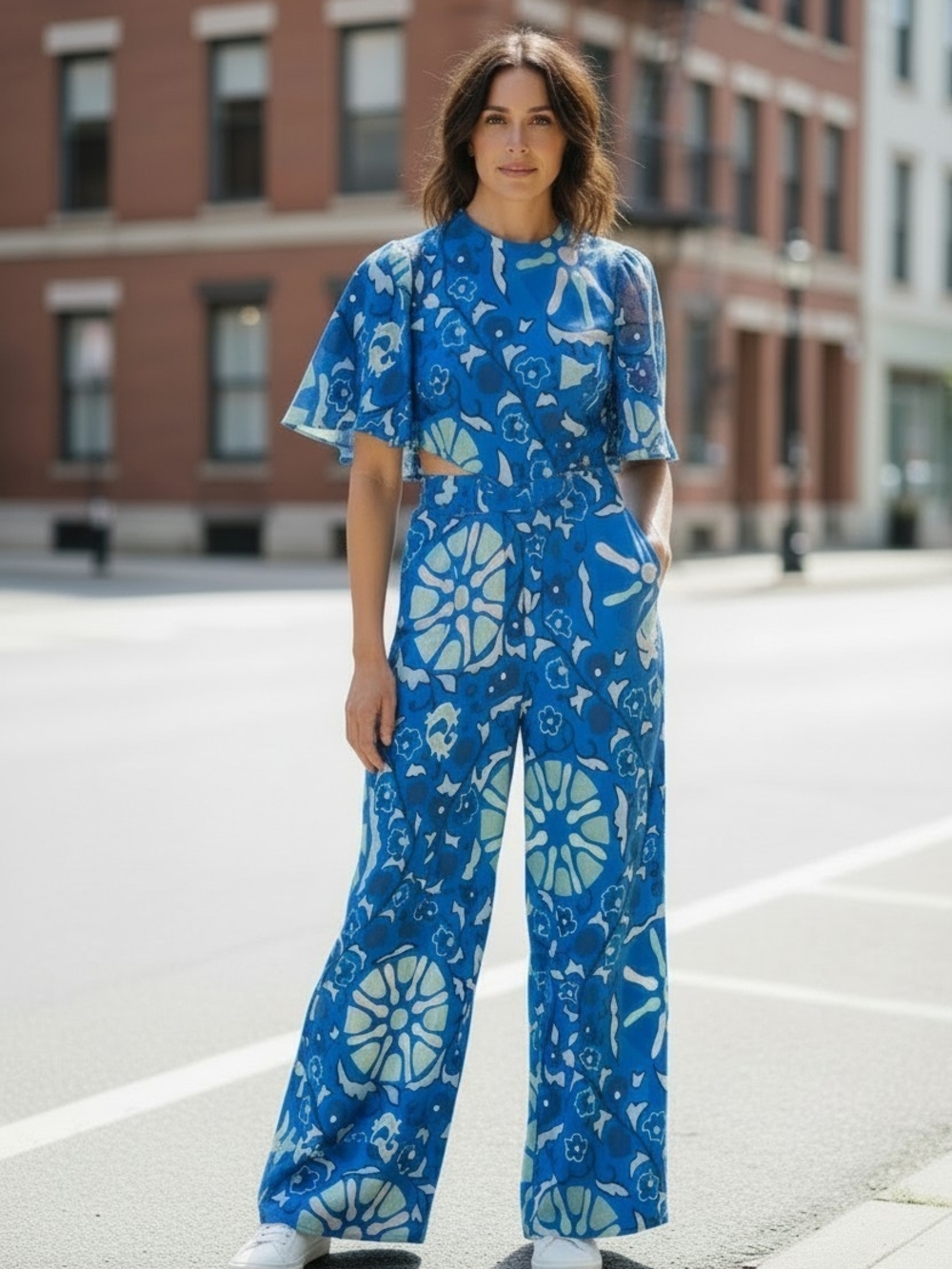 RHODE Blue Floral Wide-Leg Jumpsuit